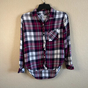 Rails Womens Hunter Lychee Navy White Button‎ Up Plaid Shirt Size XS